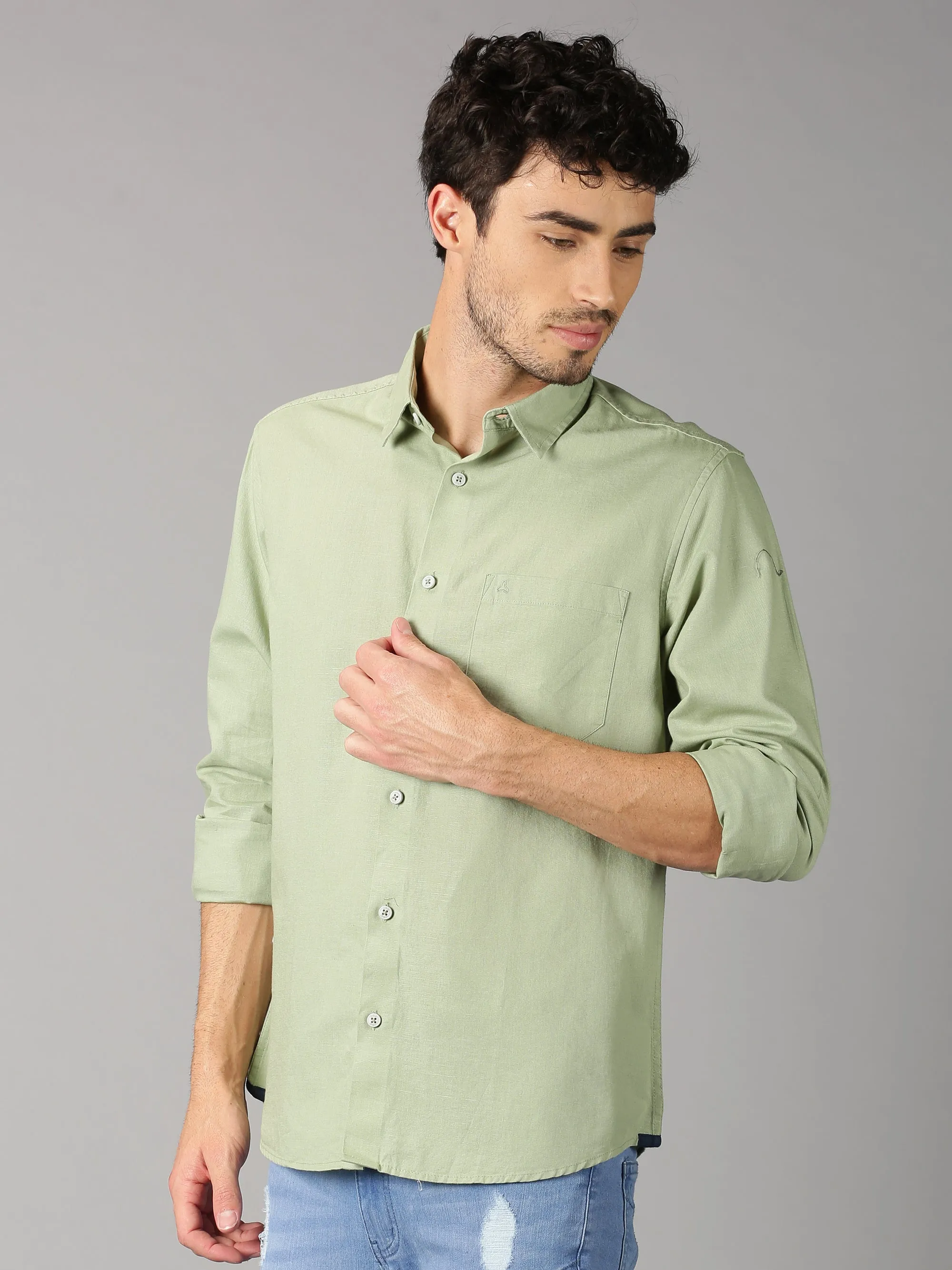 MEN'S GREEN SOLID SLIM FIT SHIRT