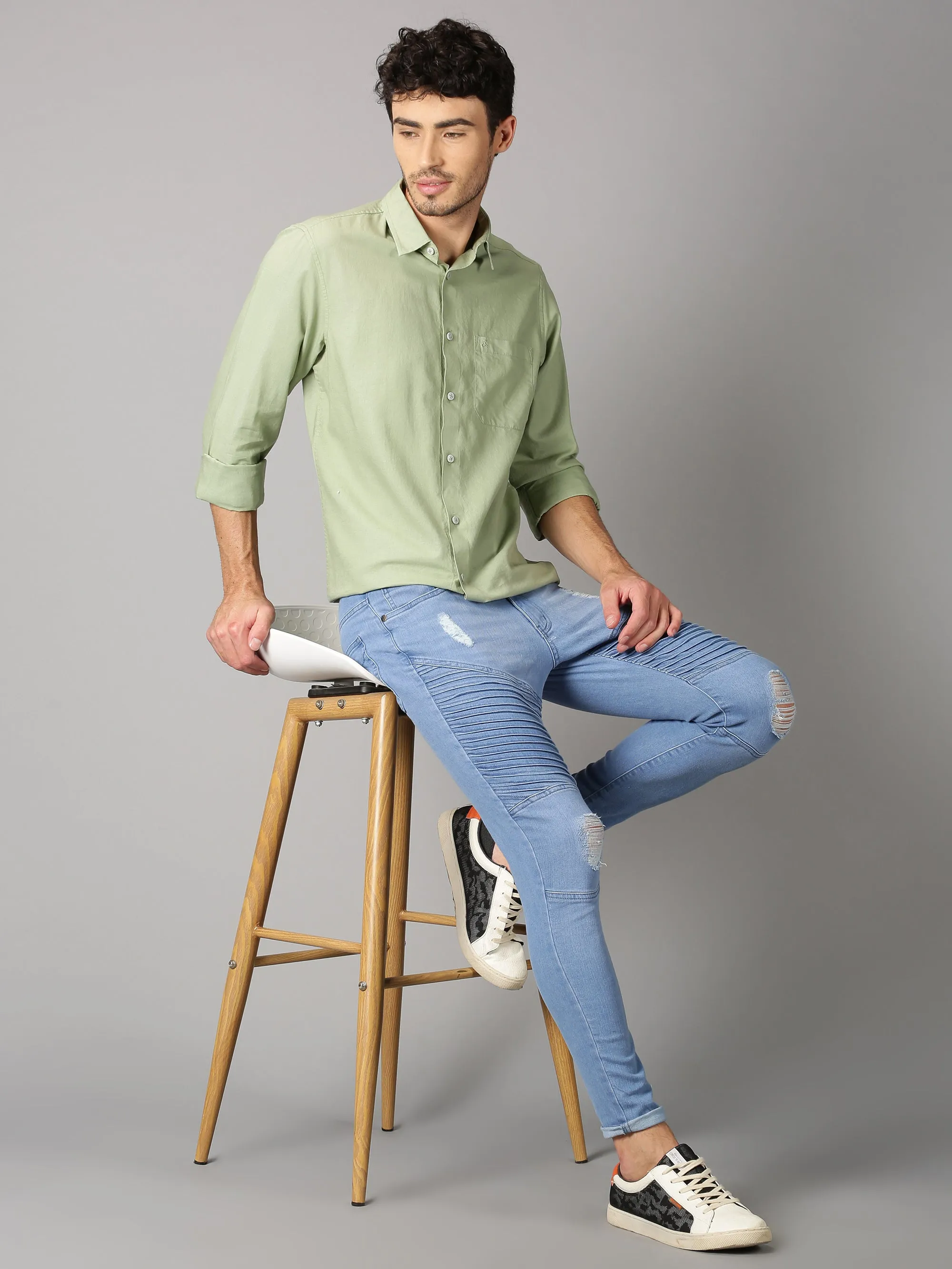 MEN'S GREEN SOLID SLIM FIT SHIRT