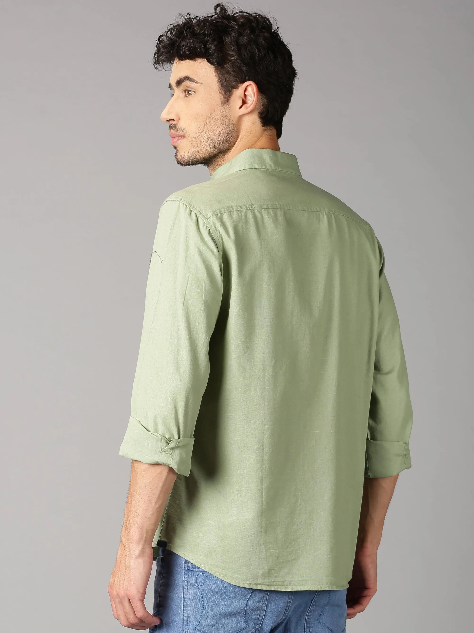 MEN'S GREEN SOLID SLIM FIT SHIRT