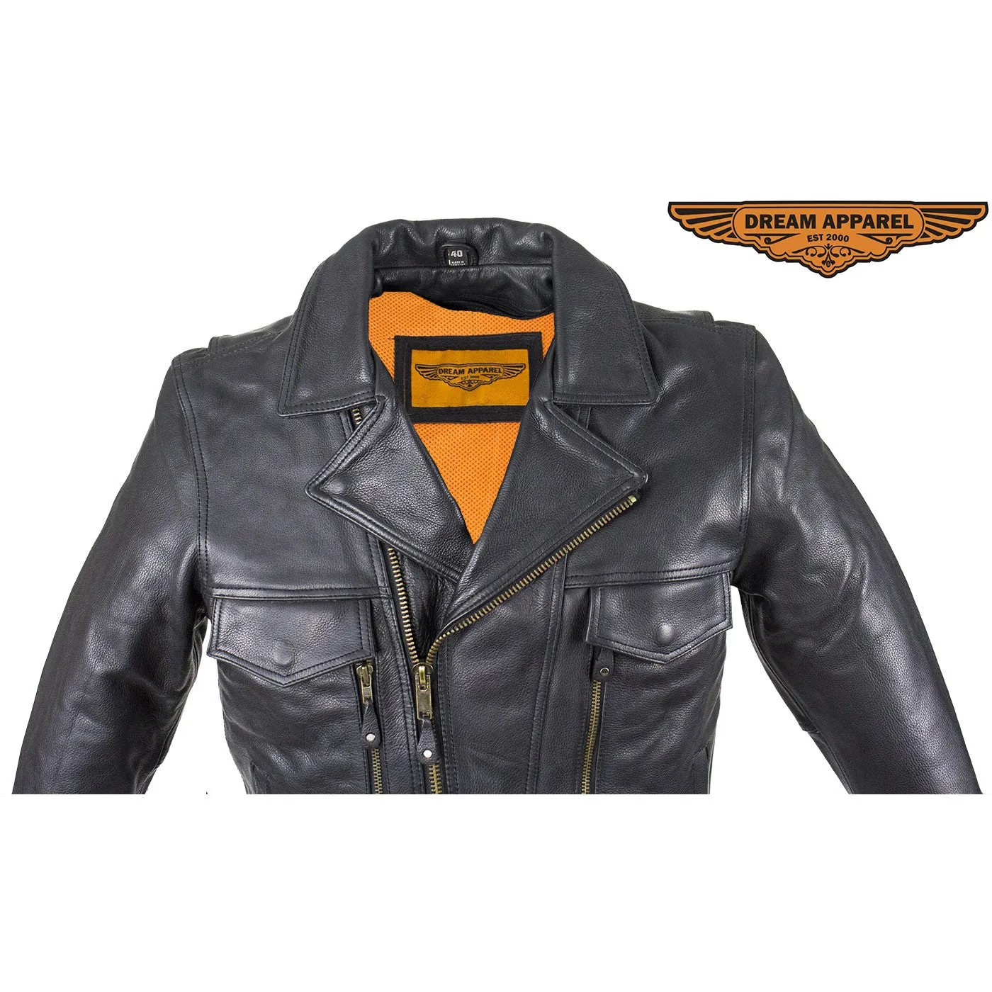 Men's Leather Racing Style Motorcycle Jacket