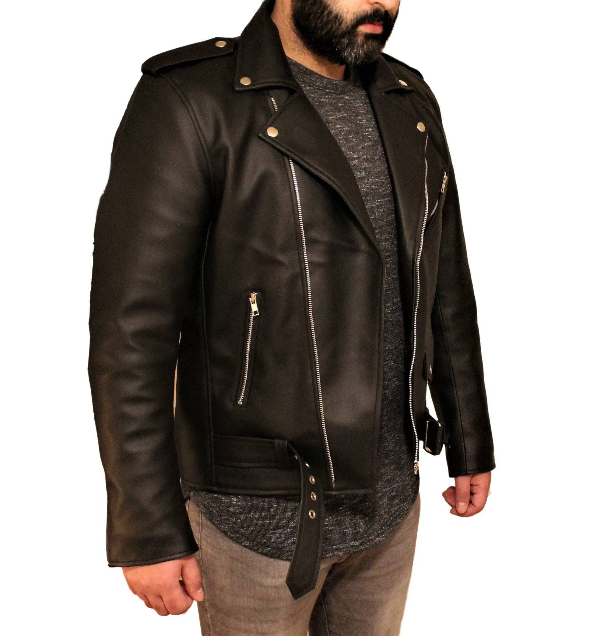 Men's Vegan Black Motorcycle Style Faux Leather Jacket