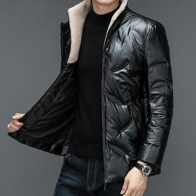 Men's warm waterproof jacket with woolen collar