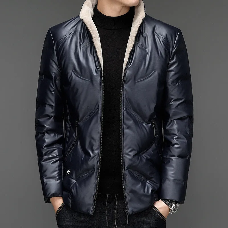 Men's warm waterproof jacket with woolen collar