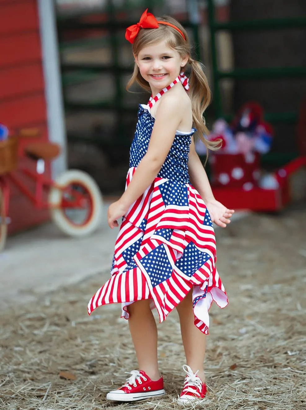 Mia Belle Girls Lil Miss America Handkerchief Dress