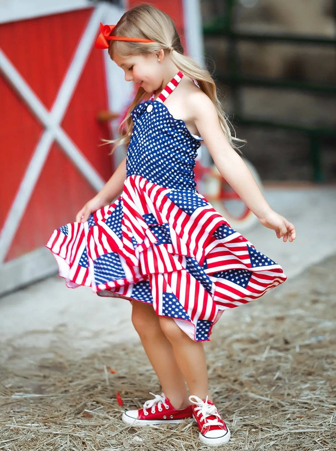 Mia Belle Girls Lil Miss America Handkerchief Dress