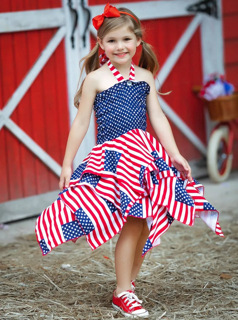 Mia Belle Girls Lil Miss America Handkerchief Dress