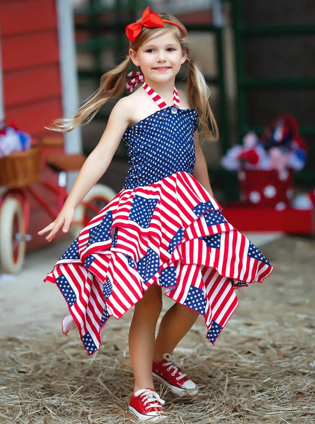 Mia Belle Girls Lil Miss America Handkerchief Dress