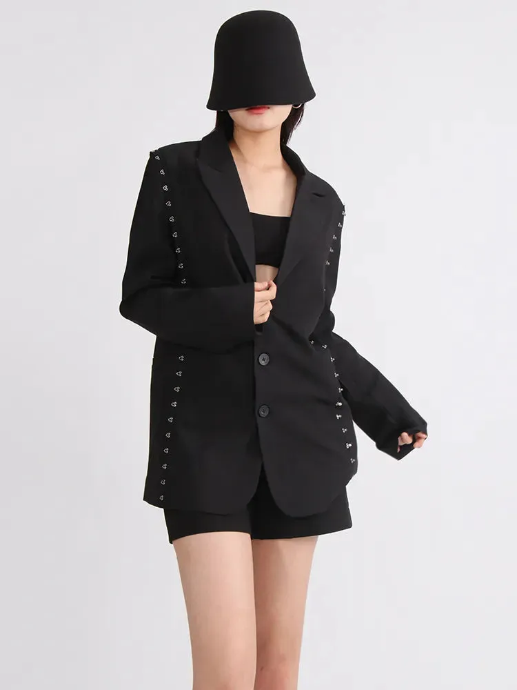 Minimalist Irregular Blazers For Women Notched Collar Long Sleeve Slim Autumn Blazer Female Fashion Clothing