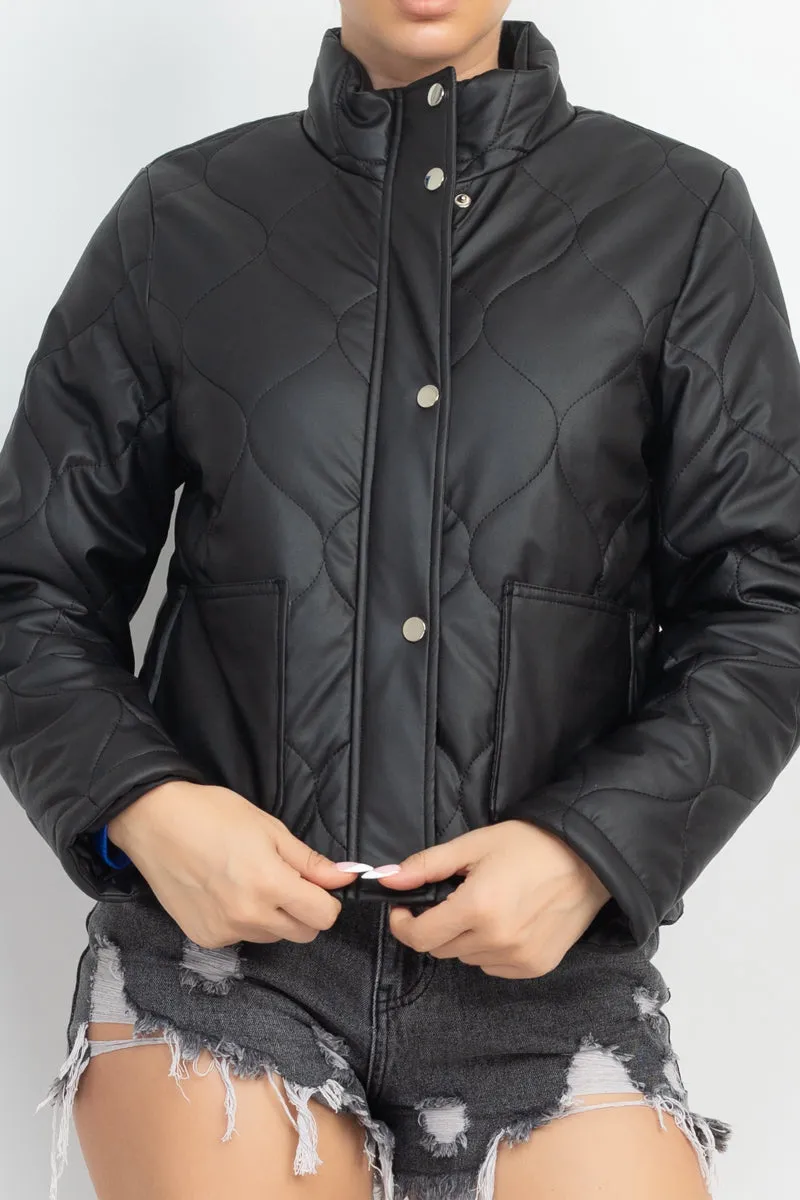 Mock Neck Quilted Jacket - 4 colors