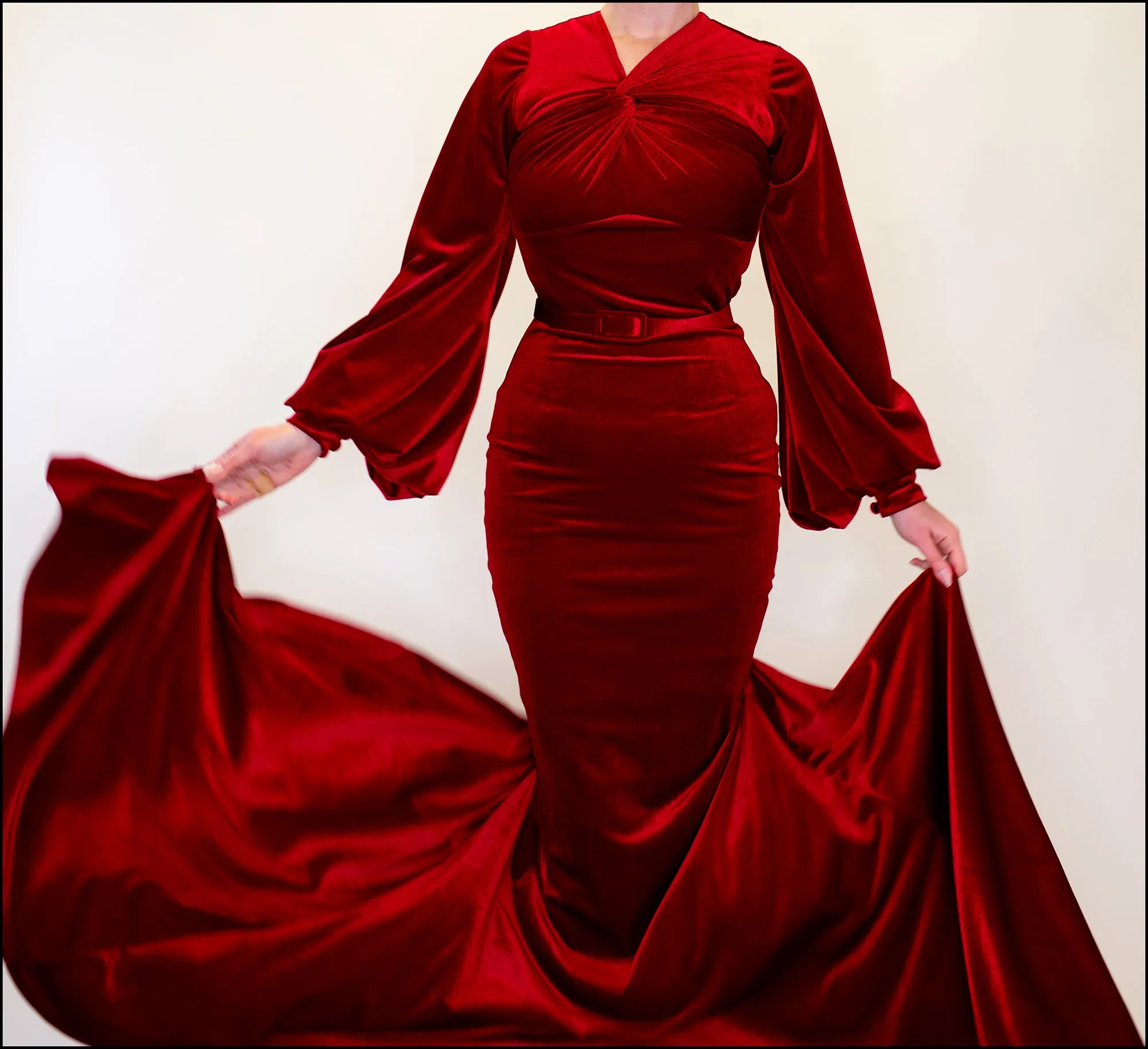 Myrna - Red Velvet Old Hollywood Gown