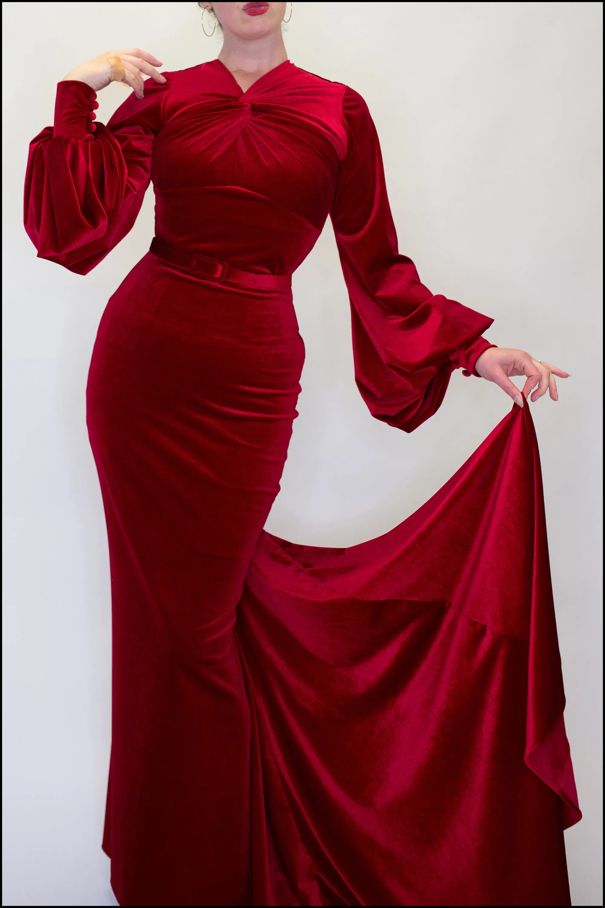 Myrna - Red Velvet Old Hollywood Gown