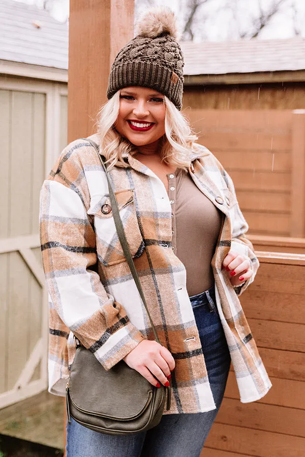 Name Game Plaid Jacket In Khaki Curves