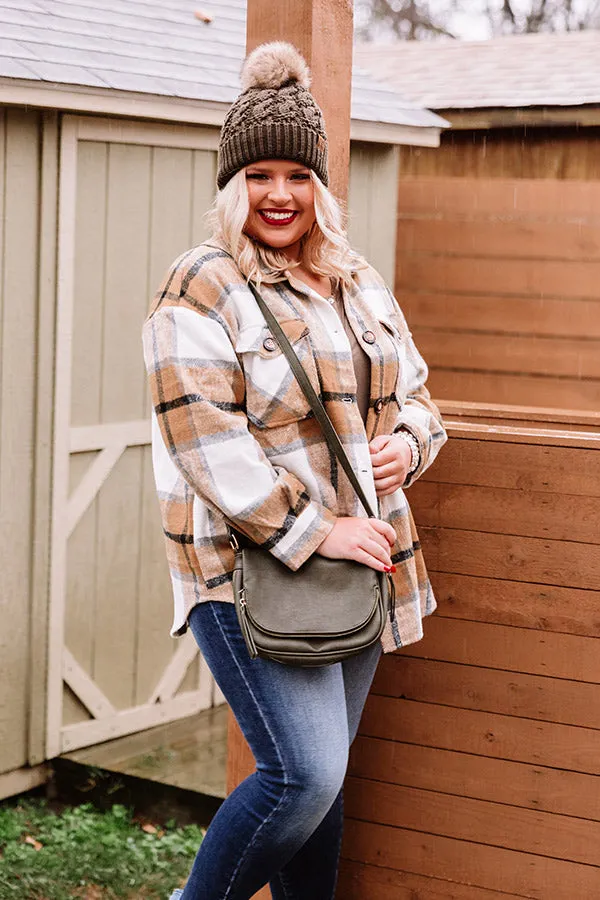 Name Game Plaid Jacket In Khaki Curves