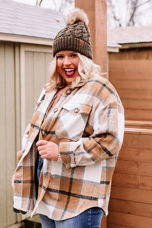 Name Game Plaid Jacket In Khaki Curves