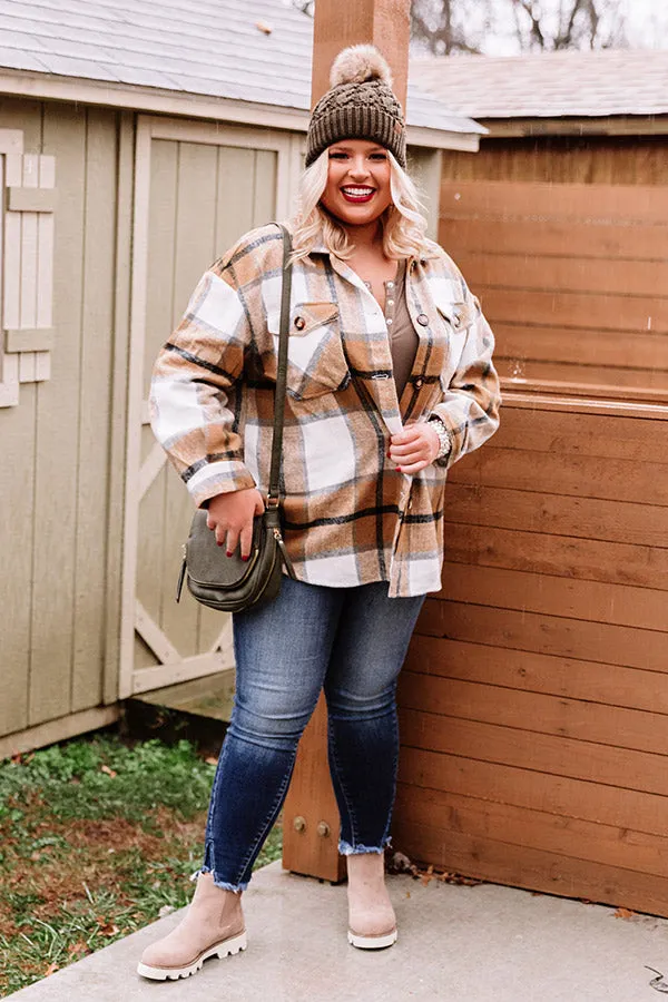 Name Game Plaid Jacket In Khaki Curves