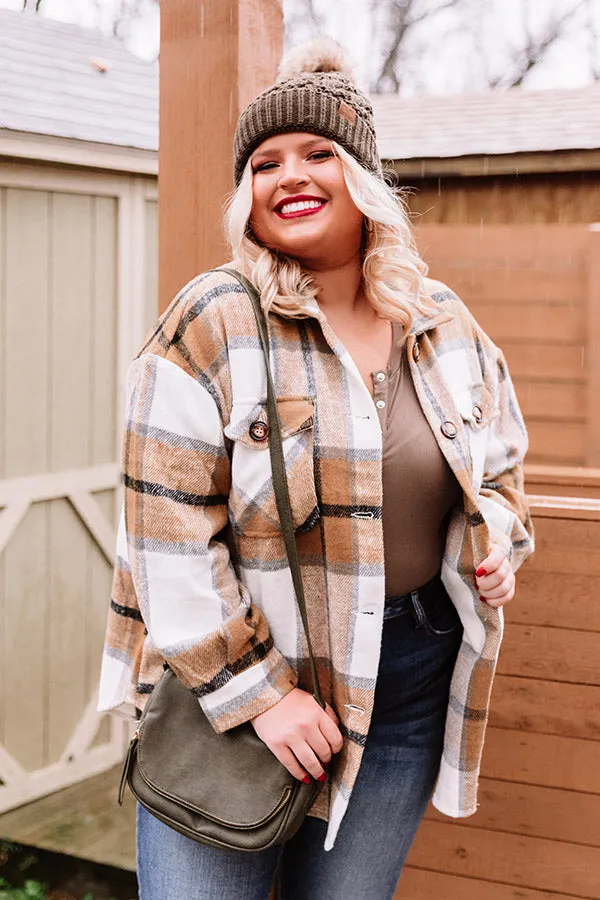 Name Game Plaid Jacket In Khaki Curves