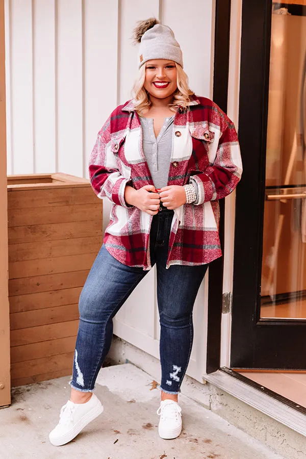 Name Game Plaid Jacket In Wine Curves