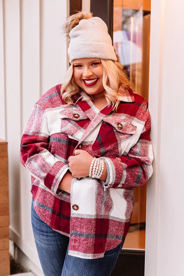 Name Game Plaid Jacket In Wine Curves