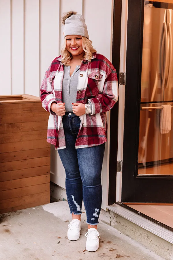 Name Game Plaid Jacket In Wine Curves