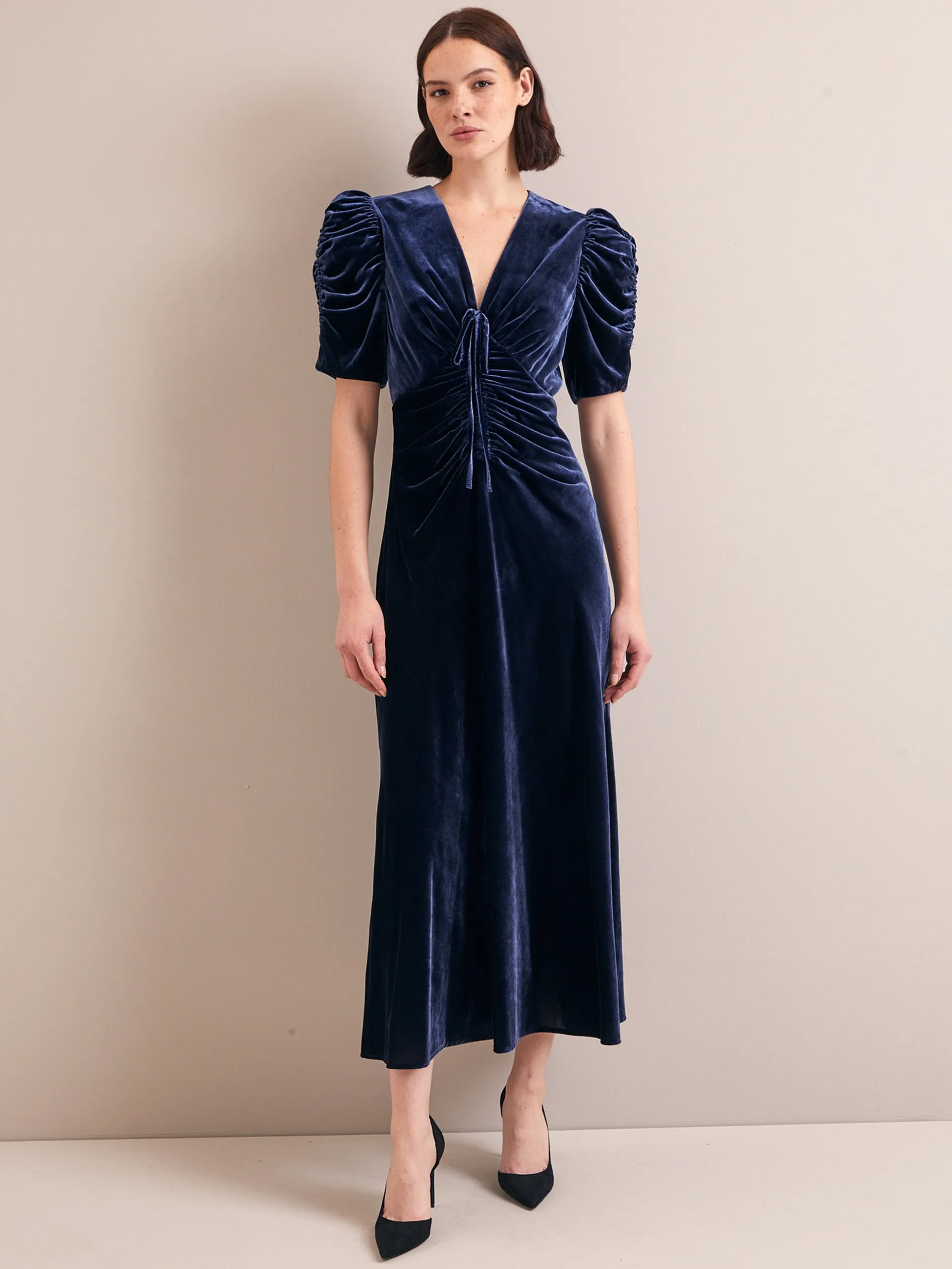 Navy Ophelia bias cut velvet maxi dress