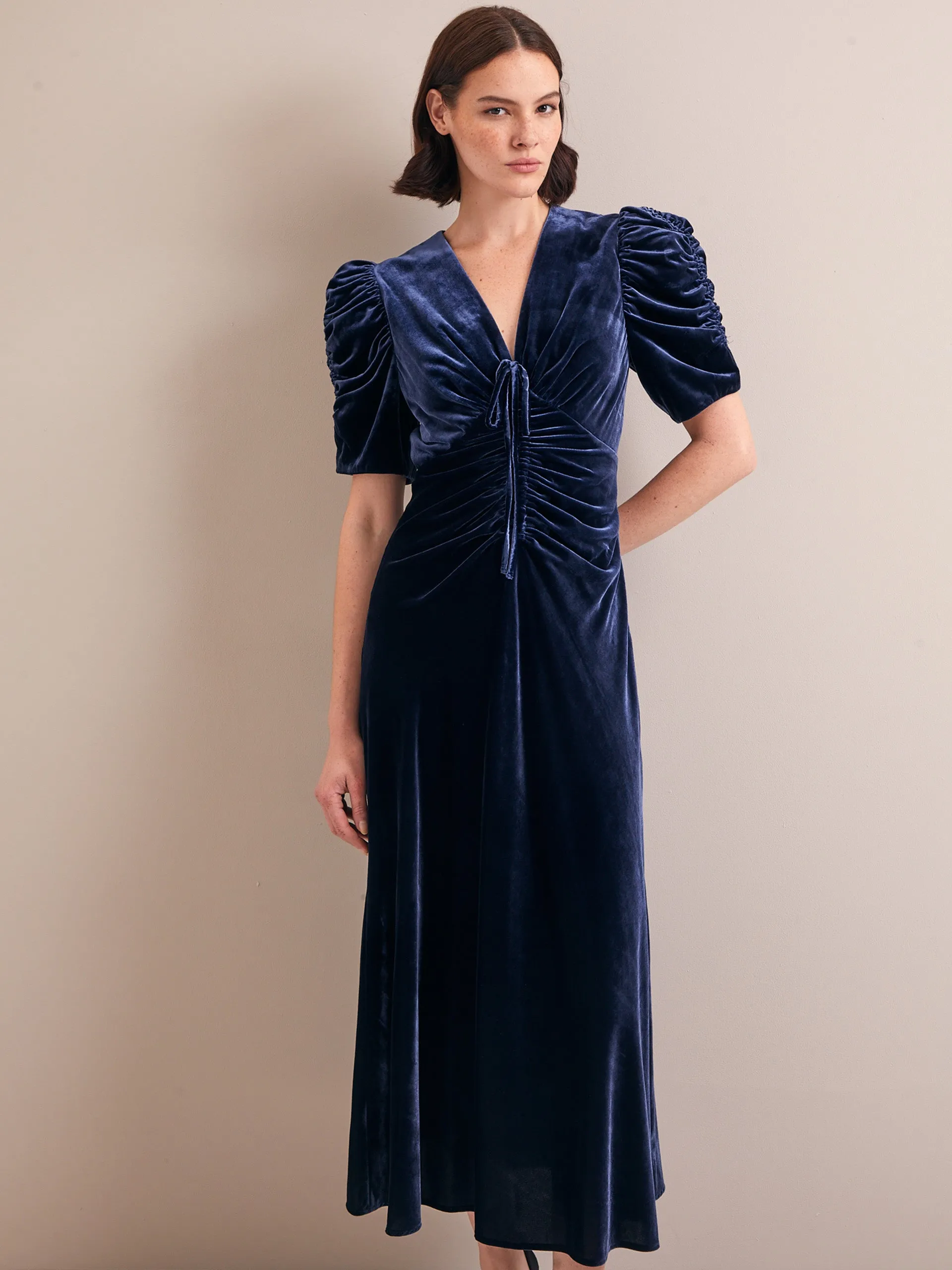 Navy Ophelia bias cut velvet maxi dress