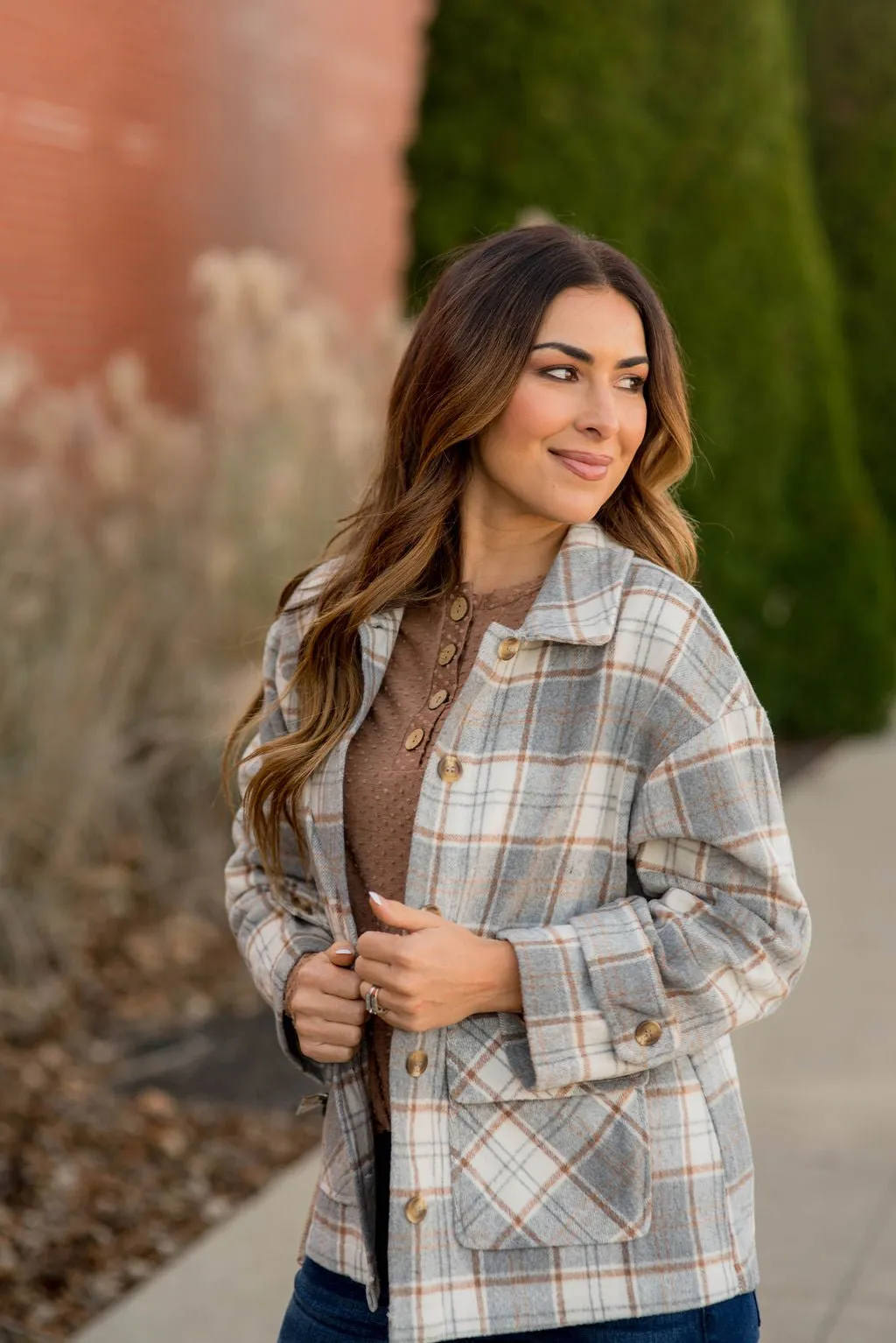 Neutral Pocket Plaid Shacket