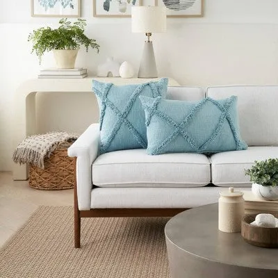 New - 14"x24" Oversized Life Styles Distressed Diamond Lumbar Throw Pillow Aqua - Mina Victory