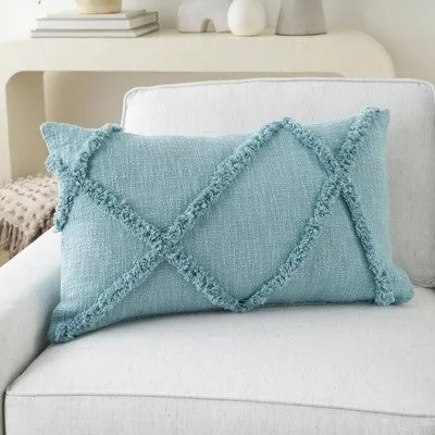 New - 14"x24" Oversized Life Styles Distressed Diamond Lumbar Throw Pillow Aqua - Mina Victory