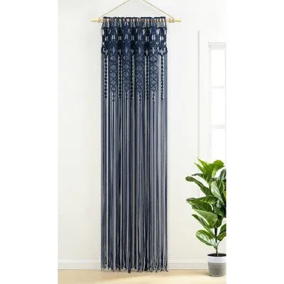 New - 84"x40" Boho Macrame Textured Cotton Window Curtain Panel Navy - Lush Décor