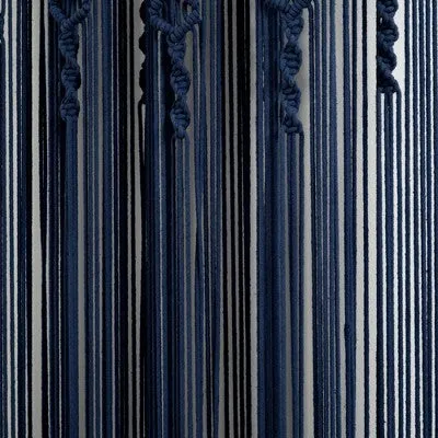 New - 84"x40" Boho Macrame Textured Cotton Window Curtain Panel Navy - Lush Décor