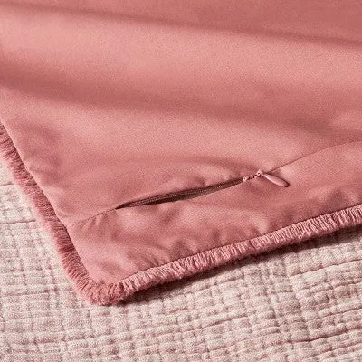 New - Euro Textured Chambray Cotton Pillow Sham Rose - Casaluna