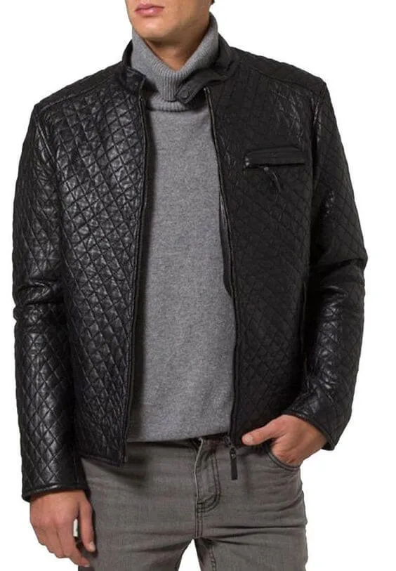 NEW HANDMADE Mens Quilted Leather Jacket, New Men Quilted Motorcycle Jacket, Mens Black biker Jacket, Men Jacket