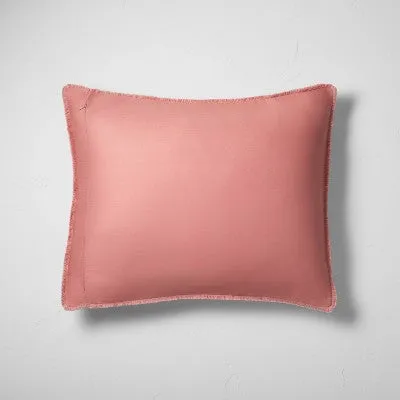 New - King Textured Chambray Cotton Pillow Sham Rose - Casaluna