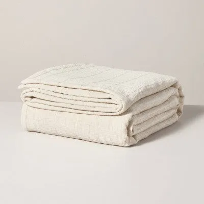 New - King Textured Grid Quilt Beige - Hearth & Hand with Magnolia