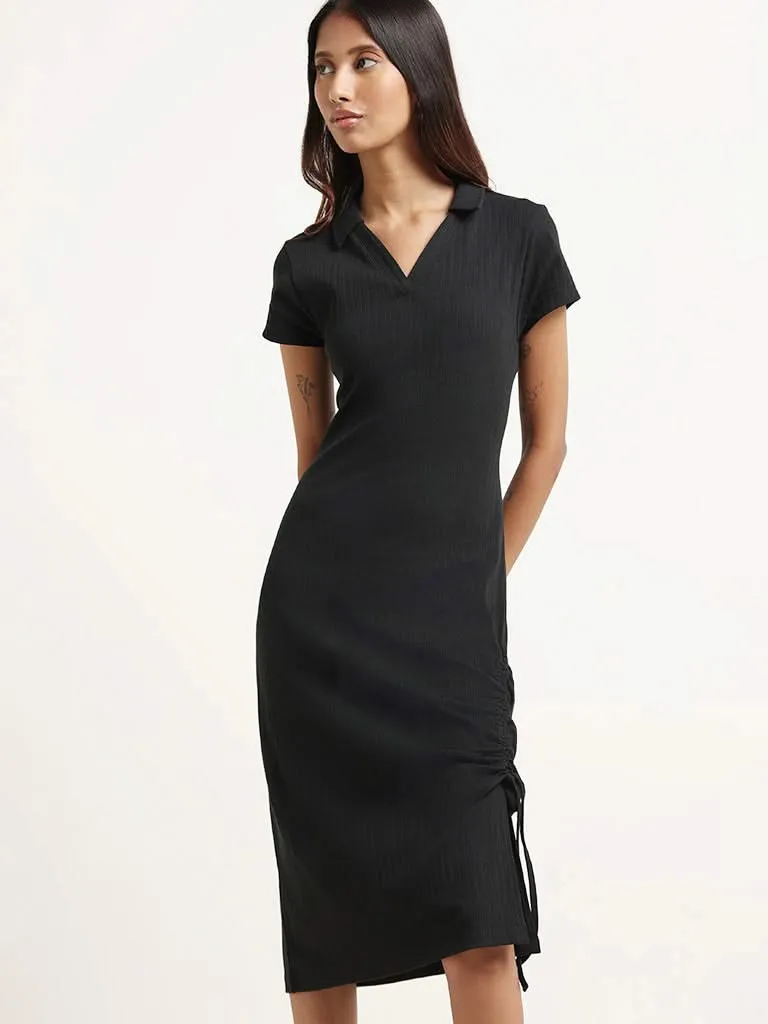 Nuon Black Ruched Cotton Blend Dress