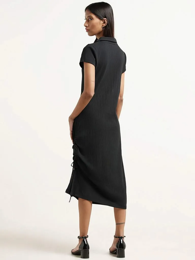 Nuon Black Ruched Cotton Blend Dress