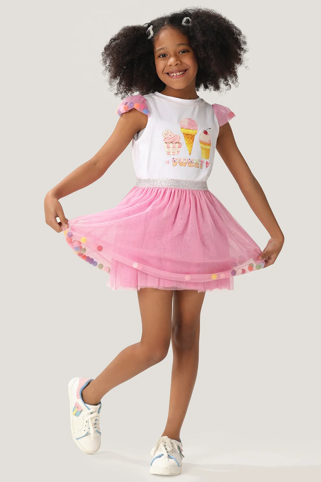 One Friday Kids Girls Pink Netted Skirt