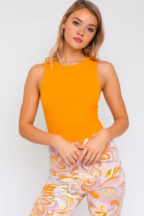 Orange Round Neck Sleeveless Bodysuit