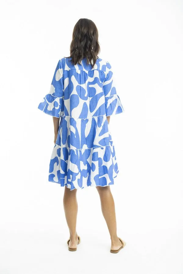 Orientique Print Linen 3/4 Sleeve Layered Dress