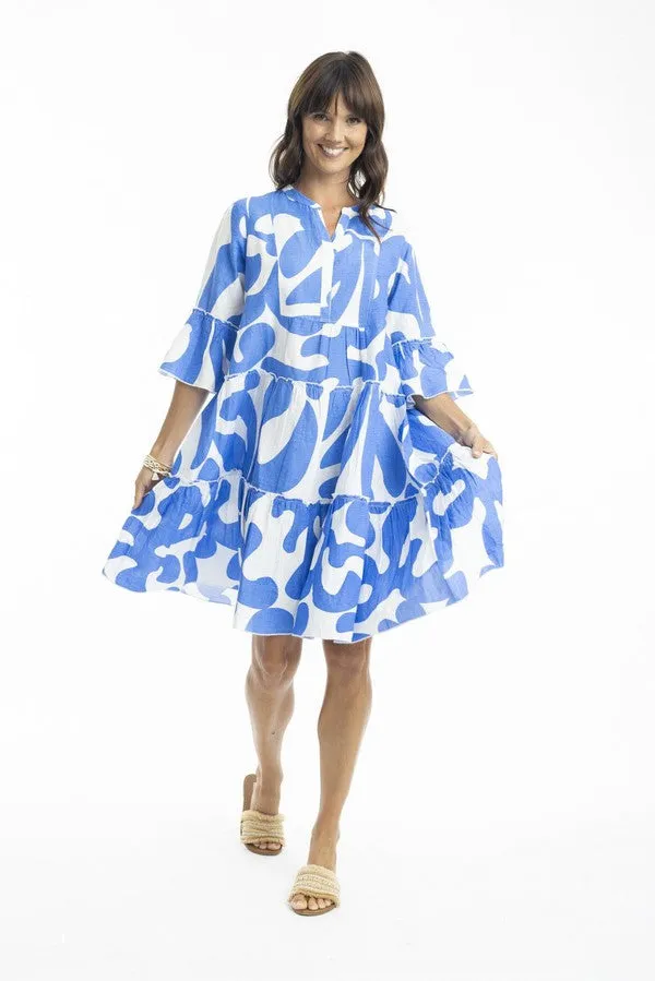 Orientique Print Linen 3/4 Sleeve Layered Dress