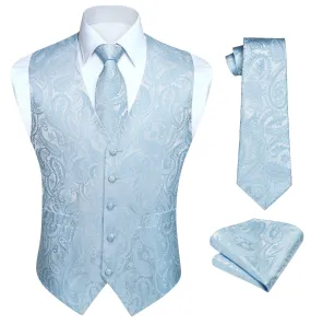 Paisley Floral 3pc Suit Vest Set - C-BLUE