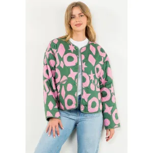 Pink & Green Abstract Quilted Jacket