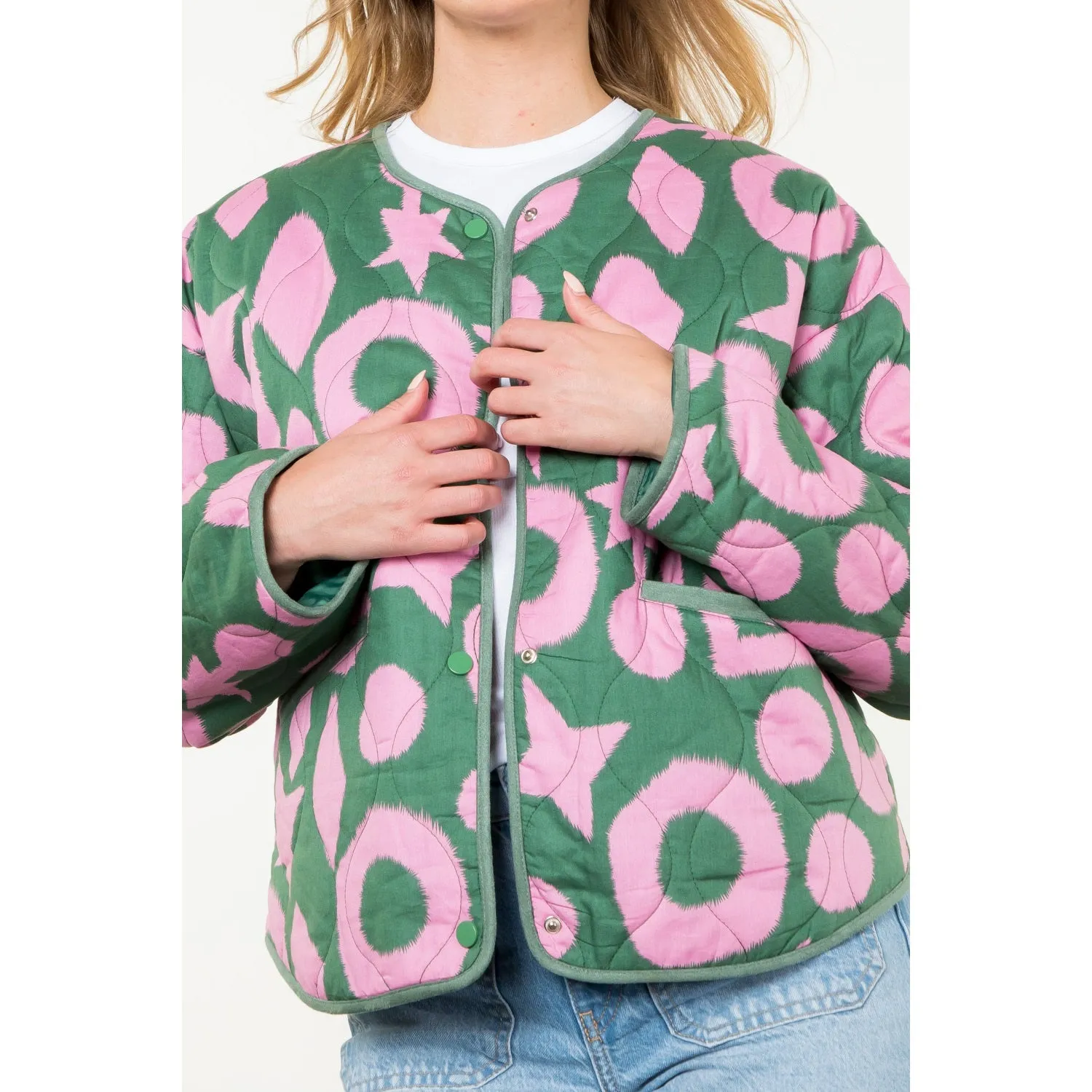 Pink & Green Abstract Quilted Jacket