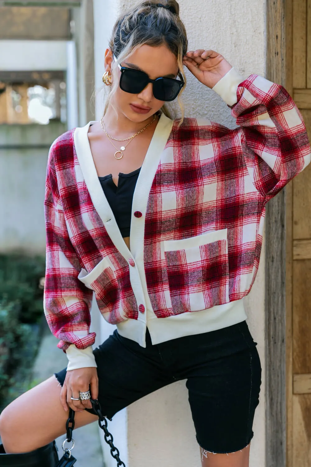 Plaid Button Down Jacket with Pockets