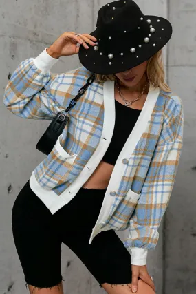 Plaid Button Down Jacket with Pockets