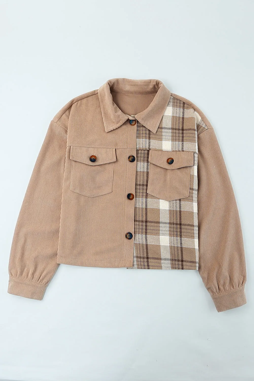 Plaid Corduroy Dropped Shoulder Jacket