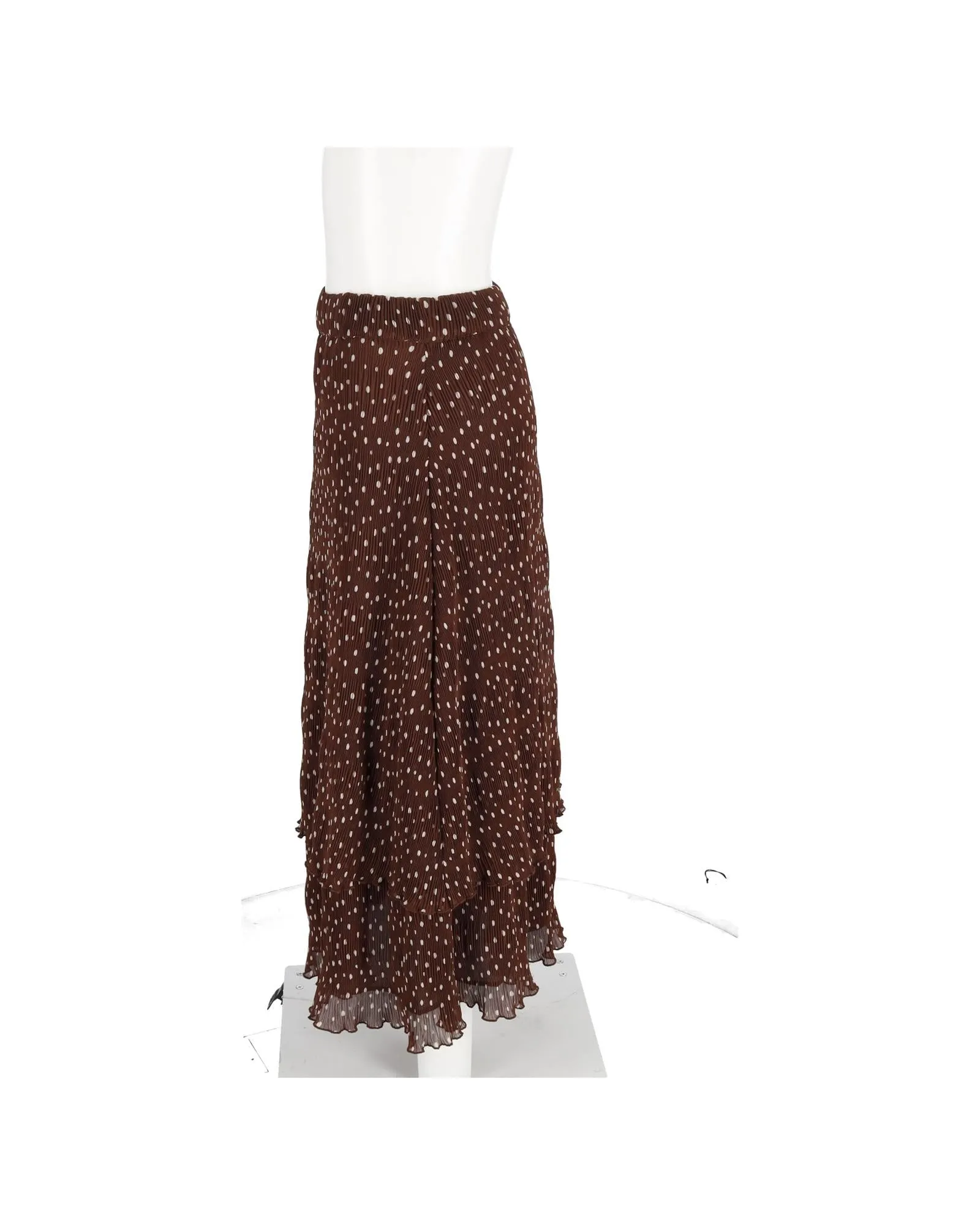 Pleated Polka-Dot Midi Skirt in Brown Polyester by Ganni