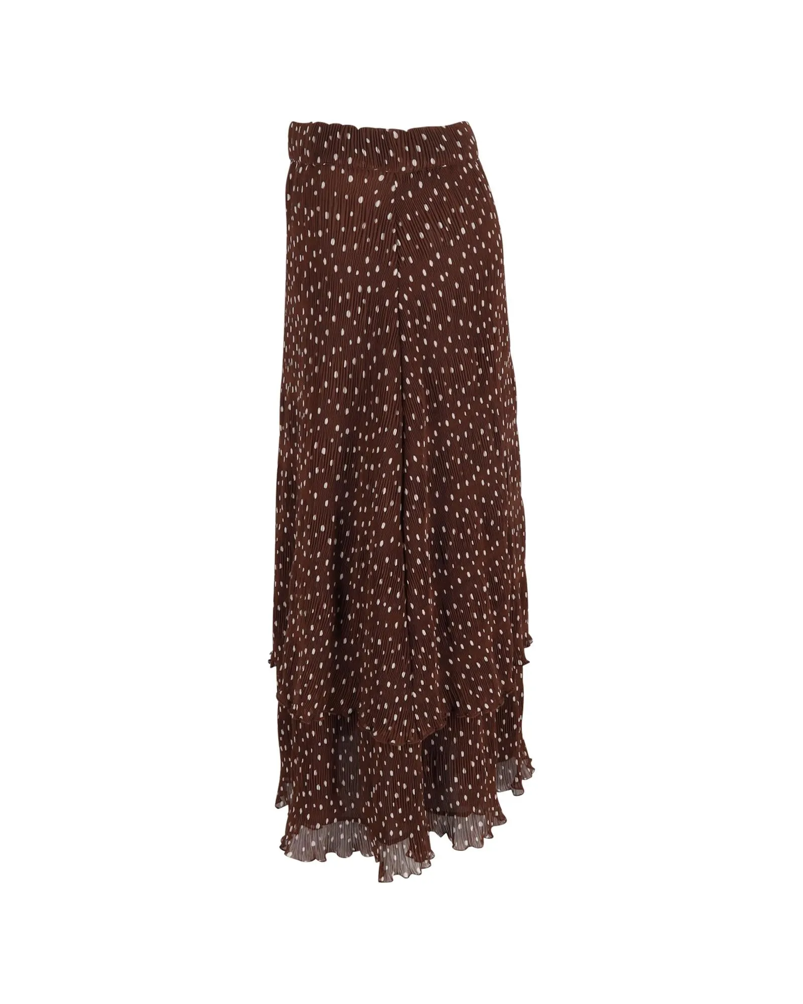 Pleated Polka-Dot Midi Skirt in Brown Polyester by Ganni