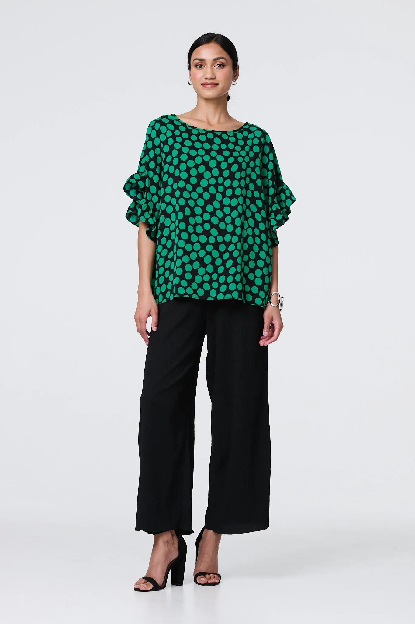 Polka Dot Frilled 1/2 Sleeve Blouse