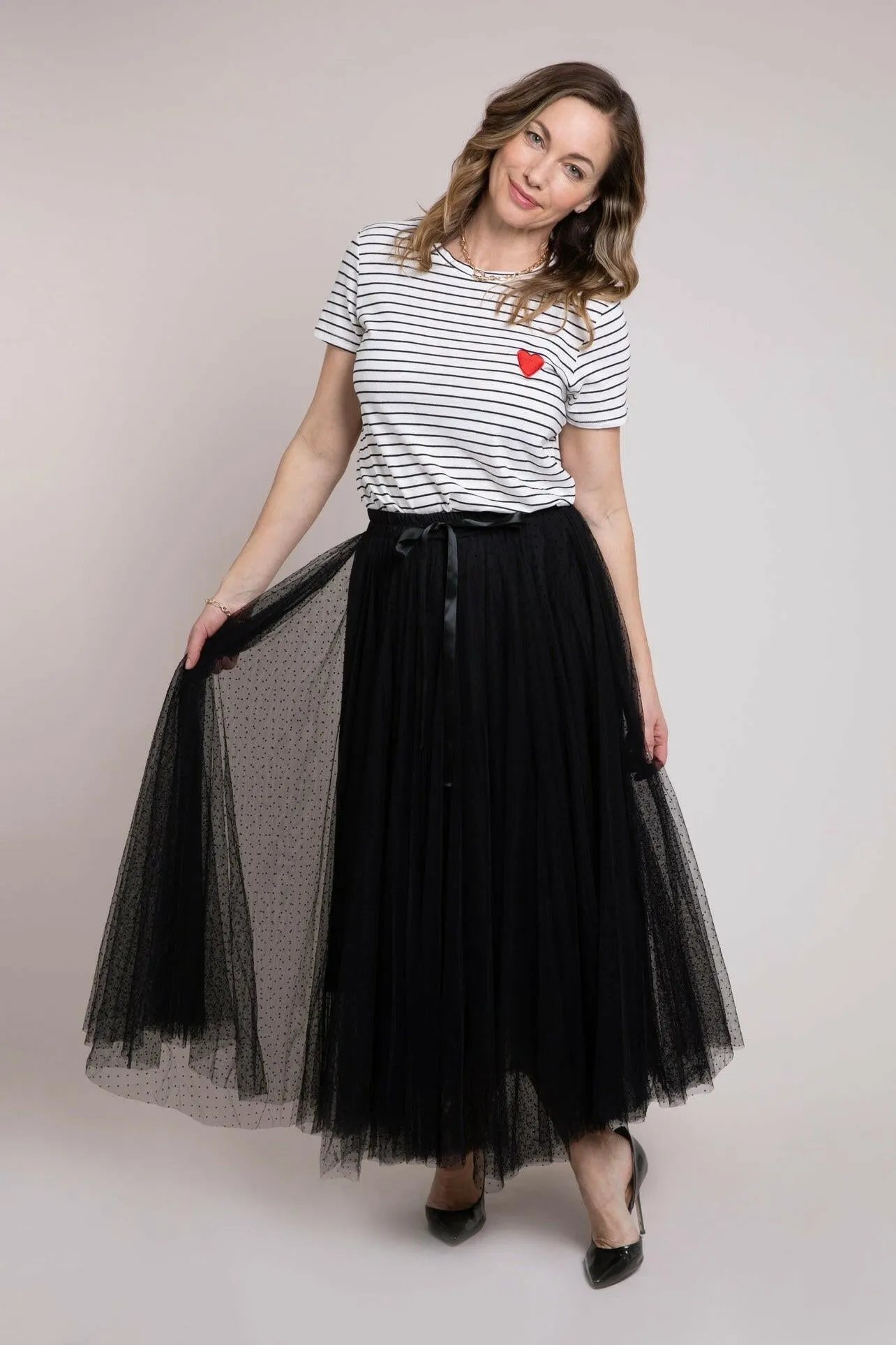 Polka Dot Maxi Tulle Skirt | Black